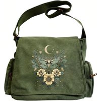 Women's Shoulder Bag Vintage Crossbody Bag Messenger Bag Canvas Moth Butterfly Print Large Capacity Pockets