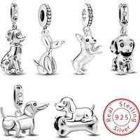 925 Sterling Silver Cute Spotted Puppy Sausage Dog Animal Series Charms Beads Fit Original Bracelet High Quality DIY Jewelry