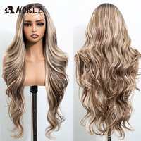 Noble 30 Inch Synthetic Lace Front Wigs For Women Curly Ash Blonde Highlight 13x4 Body Wave Silk Base Lace Wig Cosplay Daily Wig image 4