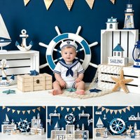 Nautical Rudder Starfish 1st Birthday Backdrops Wooden Board Boat Sea Beach Baby Shower Photography Background Photo Studio
