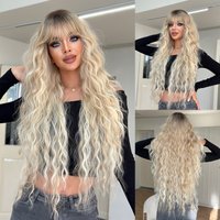 NAMM Extra Long Curly Pink Wig for Women Natural Synthetic Loose Layered Hair Wigs with Curtain Bangs Dark Gradient Cosplay Wigs