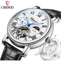 CHENXI Luxury Mens Watch Leather Strap Business Fashion Skeleton Automatic Mechanical Watches for Men Waterproof Reloj Hombre