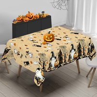 1pc Halloween Table Cover Spooky Ghost Printed Disposable Plastic Tablecloth Scary Haunted House Halloween Table Decorations