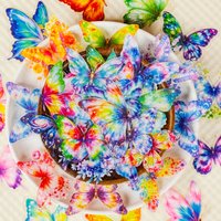 56/112PCS Watercolor Colorful Butterfly Transparent PET Stickers Dreamy Gradient Color Insect Decorative Stickers