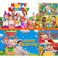 Dewprint Cocoomelon Cute Family Cartoon JJ Melon Birthday Decoration Backdrop Green Watermelon Boy Kids Baby Party Banner Prop