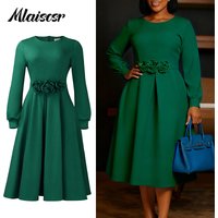 Mlaiscsr Luxury 3D Floral A-Line Shirt Mid Dress Women Long Sleeve O Neck Birthday Dresses Elegant African Evening Wedding Robe