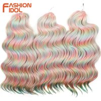FASHION IDOL 16inch/3pcs Deep Wavy Twist Crochet Hair Synthetic Curly Hair Crochet Braids Ombre Rainbow Braiding Hair Extensions