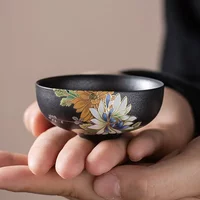 Kiln turned silver black hot stamping relief craft tea cup Goupin cup antique ceramic master cup tea cup Kung Fu tea set