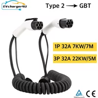 EVcharger4U 5M/7M Spiral EV Charging Cable IEC62196 Type 2 to GBT 7KW 22KW 1phase 3Phase 32A For EVSE Vehicles Charger Station