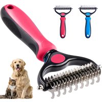Pet Deshedding Brush - Double-Sided Undercoat Rake for Dogs & Cats - Shedding Comb and Dematting Tool for Grooming, Extra Wide