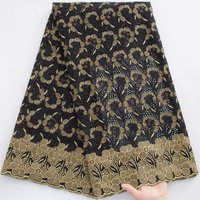 New Arrival Black Gold Swiss Voile Lace Fabric, Luxury Cotton Lace for African Wedding Party & Bridal Gown Materials