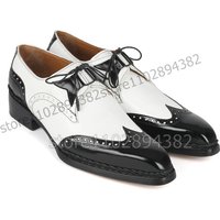Mixed Color Carving Design Patent Leather Men Derby Shoes Fashion Lace up Men Shoes Luxury Handmade Party Office Men Dress Shoes