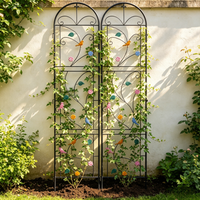 214CM Tall Metal Garden Trellis Rustic Iron Arch Decoration Support Trellis Fence Birds Flowers for Climbing Plants Roses Vine