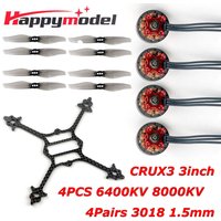 Happymodel Crux3 Replacement Frame with Brushless Motor EX1202.5 6400KV 8000KV 4Pairs Gemfan 3018 1.5mm Propeller for FPV Drone