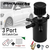 Universal Car 3-Port Oil Catch Can Tank Separator 1 Outlet 2 Inlet With Breathing Filter And Oil Drain Valve Filter Kit Black