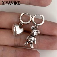 XIYANIKE Unique Asymmetrical Bear Heart Drop Earrings For Women Fashion Animal Jewelry Gift Party серьги женские