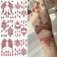 Waterproof Henna Tattoo Stickers for Hand Flower Fake Tattoo for Women Maroon Henna Body Stickers Disposable Temporary Tattoos