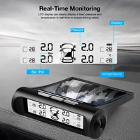 Reifendrucküberwachungssystem mit 4 TPMS-Sensoren, solarbetriebenes digitales LCD-Display, automatischer Sicherheitsalarm, Reifendrucksensor
