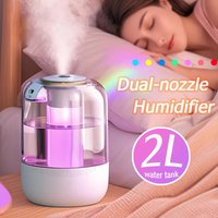 Dual Nozzle Humidifier 2L Large Capacity Colorful RGB Mood Lighting 3 Mist Modes Type-C Charging For Home Bedroom Office