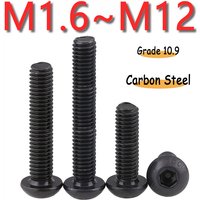 Button Mushroom Head Hexagonal Bolt M1.6 M2 M2.5 M3 M4 M5 M6 M8 M10 M12 Carbon Steel Black Grade10.9 Round Head Hexagonal Screws