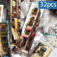 32pcs, Fantasy Book Town Illustrated Bookmarks, Christmas, Teacher Gift, Back-To-School Holiday Gifts, Creative Artistic Designs
