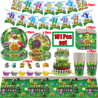 Cartoon Zombies Game Birthday Decoration Disposable Tableware Banner Cake Topper Plants Balloons Set Plate Birthday Decor Toy