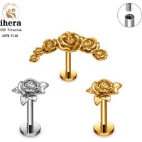 ASTM F136 Titanium Rose Flower Flat Back Stud 16G Internal Thread Earrings Lip Ear Cartilage Tragus Helix Conch Piercing Jewelry image 4