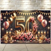 Elegant Golden Sparkle 50th Birthday Background Banner - Wall Covering, Perfect for Indoor and Outdoor Celebrations