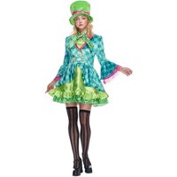 Adult Alice in Wonderland Mad Hatter Women's Halloween Cosplay Costume for Medieval Mad Tea Party with Bowtie Top Hat