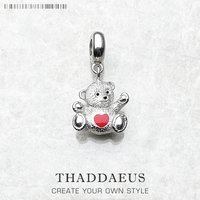 Authentic 925 Sterling Silver Teddy Bear Red Heart Charm Pendant Cute Gift For Women Fits Charms Bracelet Necklace DIY Jewelry