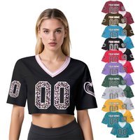 Women's Custom Cropped Football Jersey Personalized Name Number Leopard American Football Shirt Girls Game Day Top
