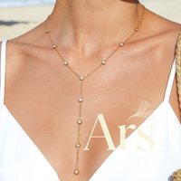 Ars 18K Gold Plated Y Necklaces Stainless Steel Long Chain Necklace Women's Multi Zircon Charm Necklace Lariat Drop Necklaces