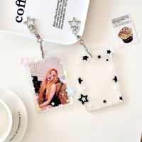 Kpop Photocard Holder Keychain 3 Inch Credit ID Bank Card Acrylic Transparent Double Card Protection Cover Pendant Keychain