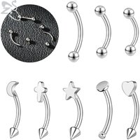 ZS 1PC 16G/18G Star Heart Cross Curved Barbell Eyebrow Ring Internally Threaded Eyebrow Piercing Cone Helix Earring Lip Piercing
