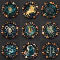 Astrology 12 Zodiac Bracelet Natural Stone Zodiac Constellation Bracelet Gift for Men Women Sagittarius Virgo Aquarius Bracelet