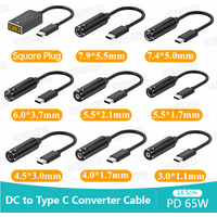DC Female Input to USB Type-C Output PD65W Fast Charging Cable Adapter Converter 5V/9V/20V for Phone Laptop MacBook Lenovo HP