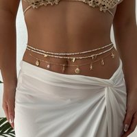 Fashion Bohemian Waist Chain For Women Starfish Shell Turtle Butterfly Pendant Rice Beads Waist Chain Beach Party Body Jewelry