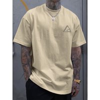 Summer men's 100% cotton comfortable casual wide plus plus size geometric letter printed round neck short sleeved T-shirt top