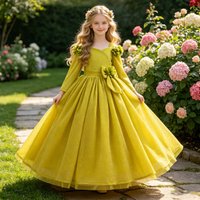 Summer Flower Wedding Girls Party Dress Long Sleeve Baptism Bridesmaids Princess Dresses Girl Gala Bow Birthday Evening Costumes