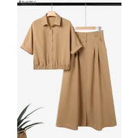 ZANZEA Office Women 2 Piece Sets Summer Outfits Short Sleeve Shirt Dress Sets 2025 Elegant Solid OL Work Tracksuit Matching Sets
