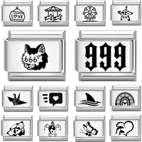 Wholesale Laser Engraving Cute Cats 666 999 Italian Charm Links Fit 9mm Stainless Steel Bracelet Women DIY Making DIY Gift