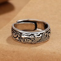 Vintage Zodiac Dragon Adjustable Open Finger Ring Lucky Animal Pattern Men Women Jewelry Gift