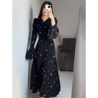 Eid Muslim Party Dress for Women Ramadan Lotus Leaf Sleeve Print Long Dress Belt Abaya Vestidos Largos Dubai Robe Jalabiya 2024