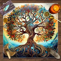 1pc Tarot card tablecloth, Tree of Life twelve zodiac altar tablecloth, card game decoration Tarot card decoration tablecloth