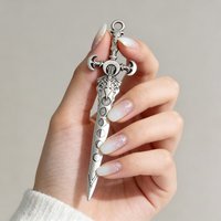 Silver Sword-Shaped Hair Stick Ornate Moon Phase Details Fantasy Design Perfect Cosplay Mystical Looks Bold Styling Accessory
