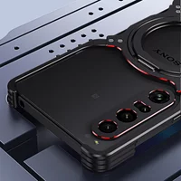 Rimless Magnetic Metal Case For Sony Xperia 1 VI V IV 5 10 X1 VII Aluminum Alloy Bumper Ring Stand Lens Protective Frame Cover