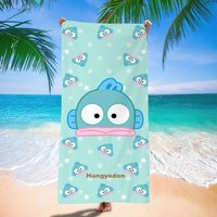Cute Hangyodon Light Blue Beach Towel with Polka Dot and Star Pattern Design Soft Summer Towel for Beach Pool and Bathroom Use