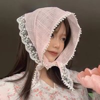 1PC Summer Pink Lace Headscarf, Vintage Floral Kerchief Bandana, Sweet Triangle Hair Scarf For Women Girls Vacation Beach Picnic