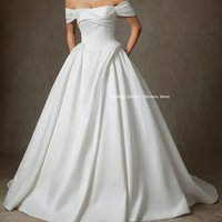 Wedding Dresses Off Shoulder Satin Ball Gown with Corset Back Elegant White Bridal Gown for Church Wedding Ceremony Customized