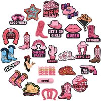 28Pcs Pink Cow Girl Series Shoe Charms For Shoe Key Chain Sandals Beach Bags, PVC DIY Shoe Decorations Accessories Shoes Pin